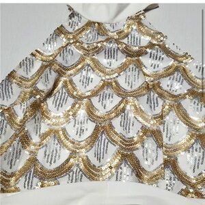 Off white glimmery halter wide leg jumpsuit